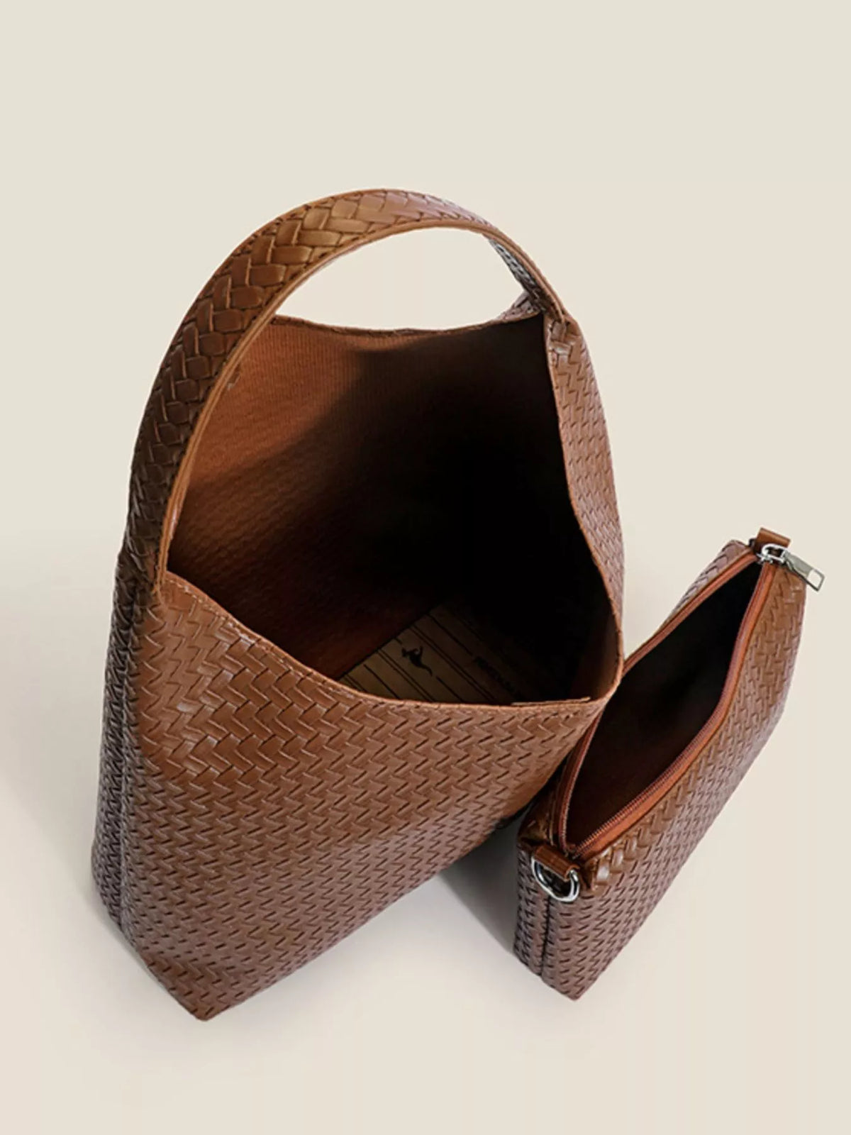 Woven Texture Shoulder Bag and Wristlet Set