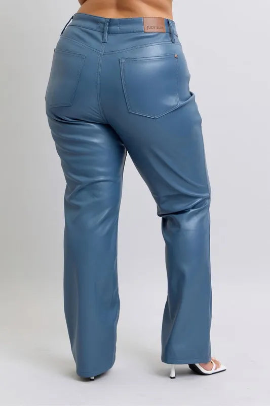 Judy Blue Full Size High Waist Tummy Control Faux Leather Bootcut Pants Plus Size - Lilixa.store