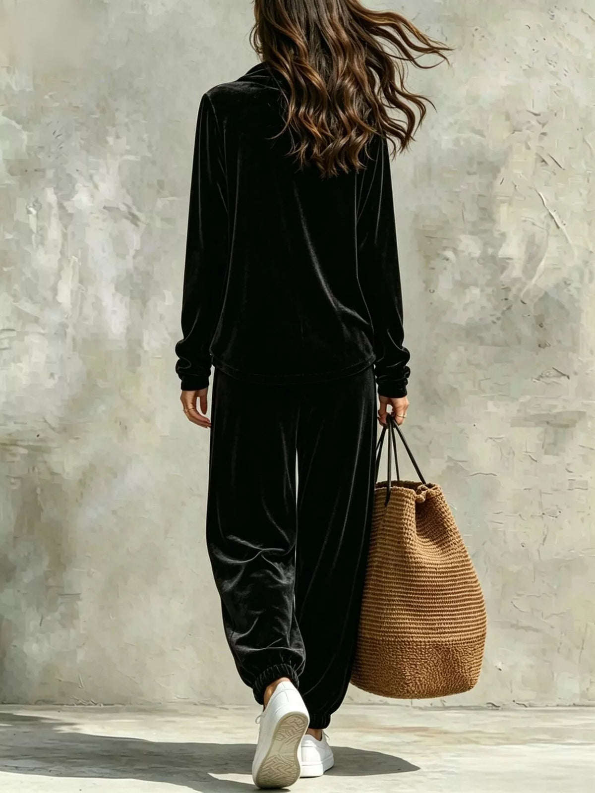 Full Size Velvet Cowl Neck Top and Pants Set Plus Size, view 2