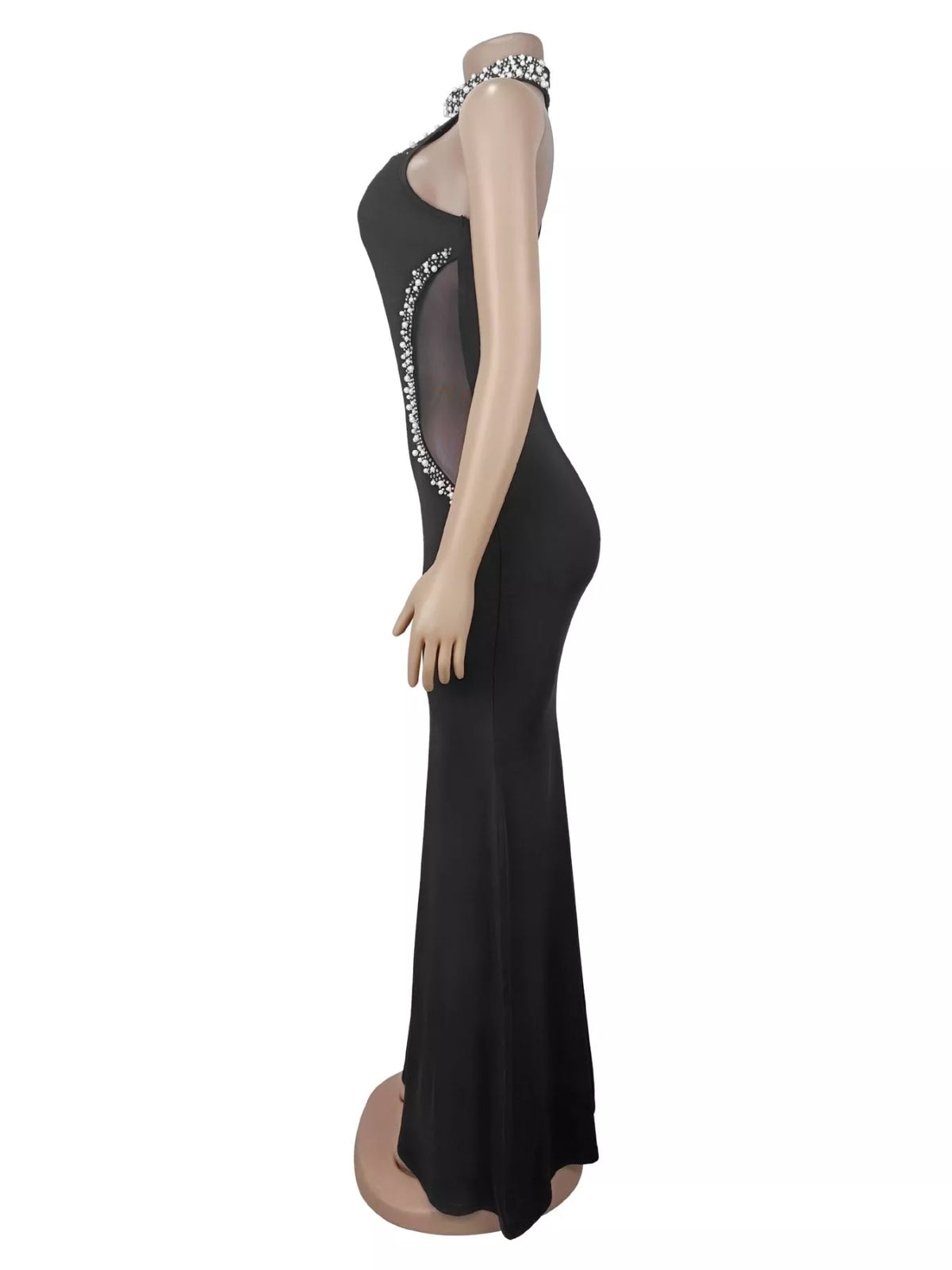 Pearl Detail Rhinestone Sleeveless Maxi Dress - Lilixa.store