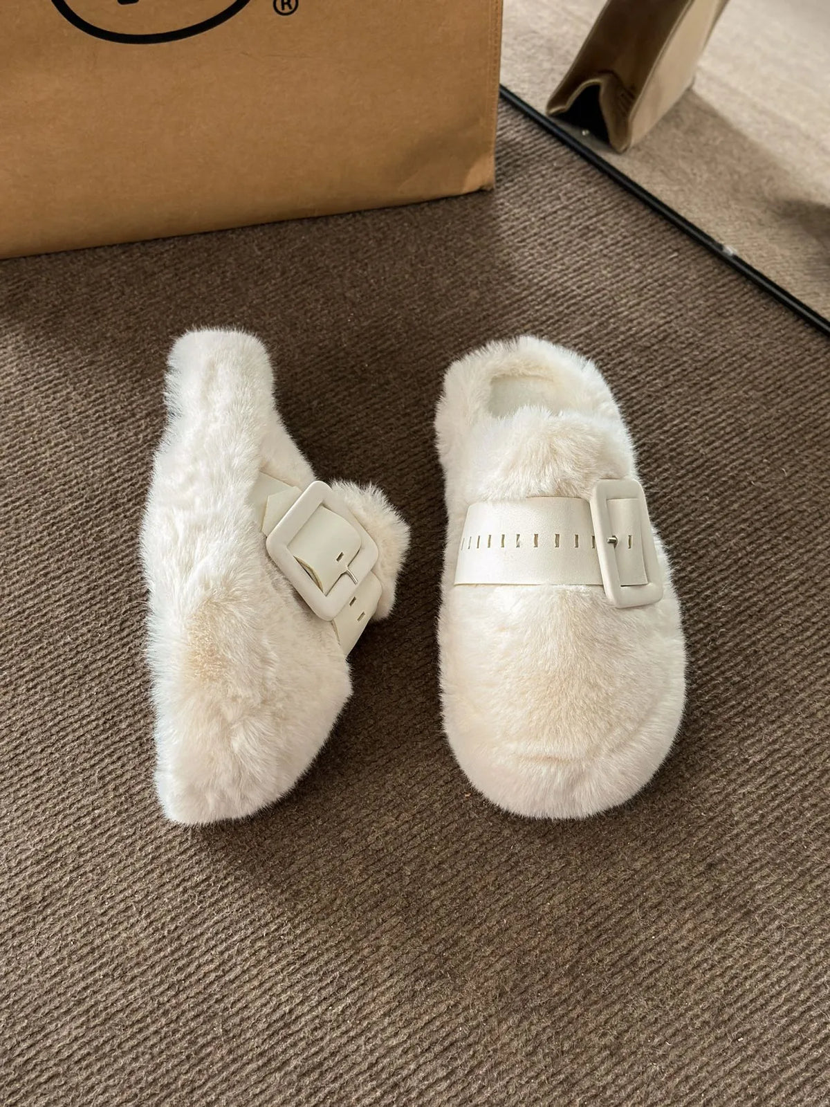 Faux Fur Buckle Slippers - Lilixa.store