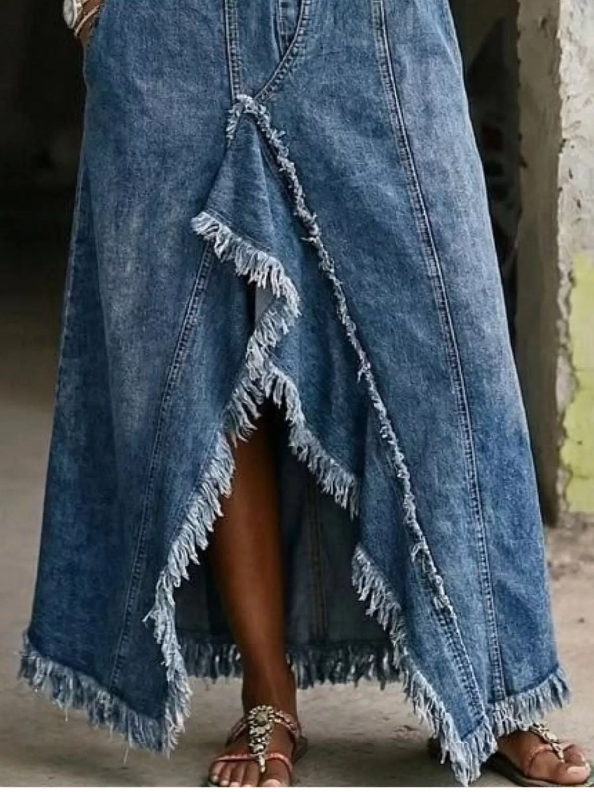 Full Size Off-Shoulder Raw Hem Slit Denim Maxi Dress Plus Size