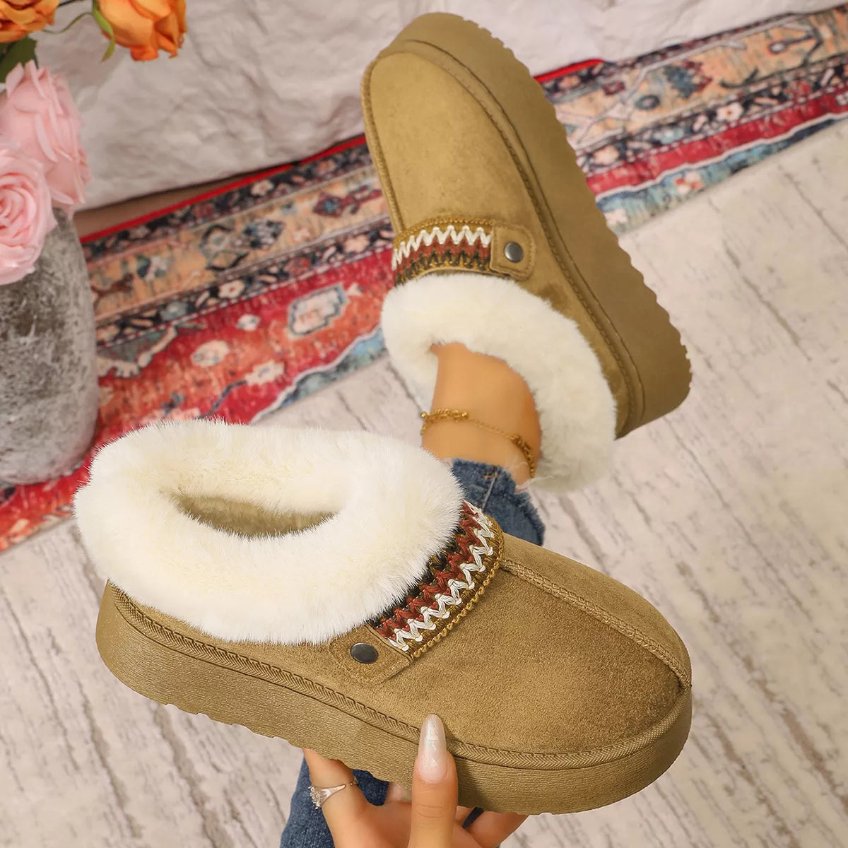 Platform Faux Fur Lined Suede Slip-On Boots, view 3