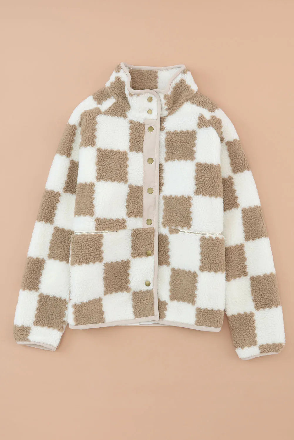Checkered Snap Down Long Sleeve Jacket in Dust Storm, view 7