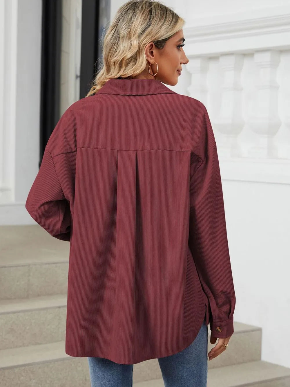 Button Up Dropped Shoulder Long Sleeve Outerwear - Lilixa.store