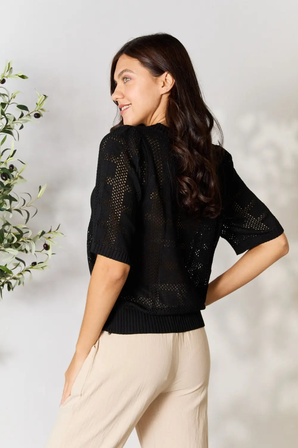 Mandy Ribbed Trim Round Neck Knit Top - Lilixa.store