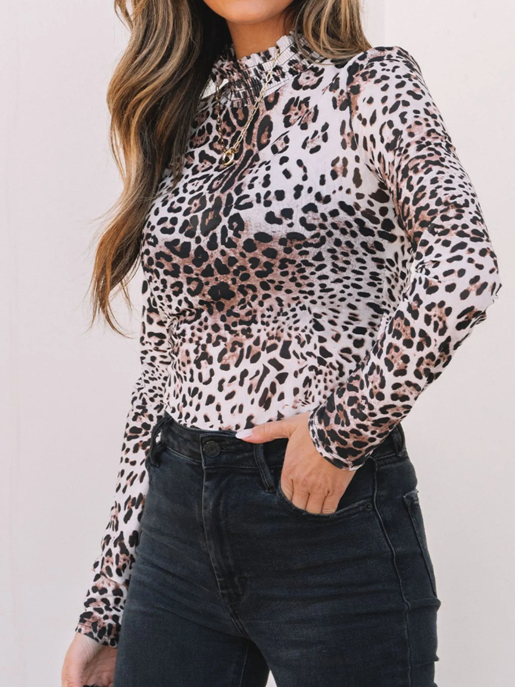 Leopard Print Long Sleeve Mock Neck Bodysuit - Lilixa.store