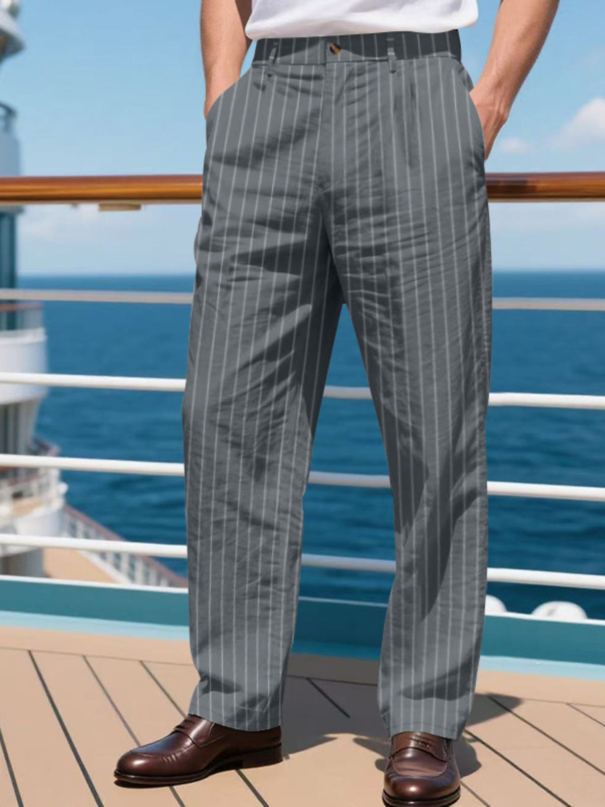 Men's Full Size Striped Wide Leg Pant Plus Size, view 10