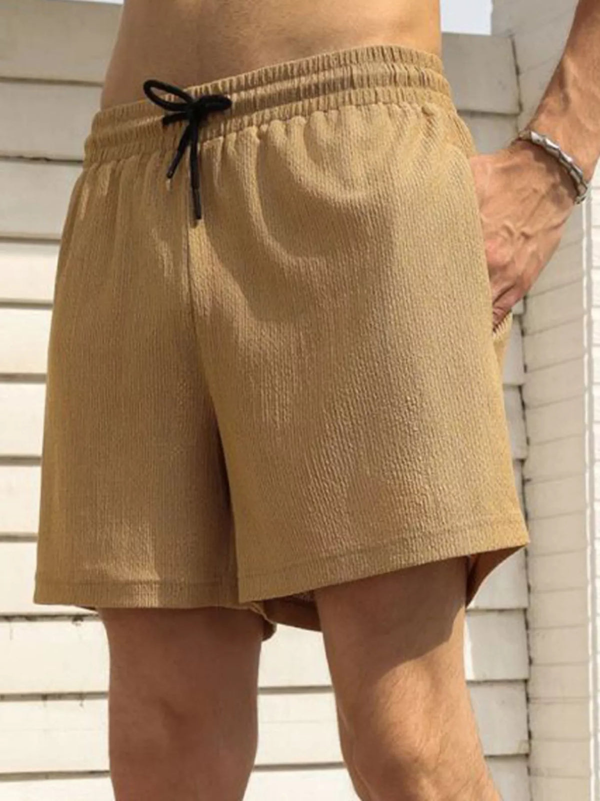Men's Drawstring Shorts with Pockets in Khaki