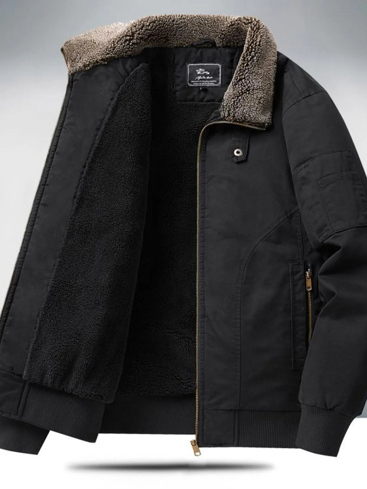 Men's Plus Size Sherpa Lined Zip Up Jacket - Lilixa.store