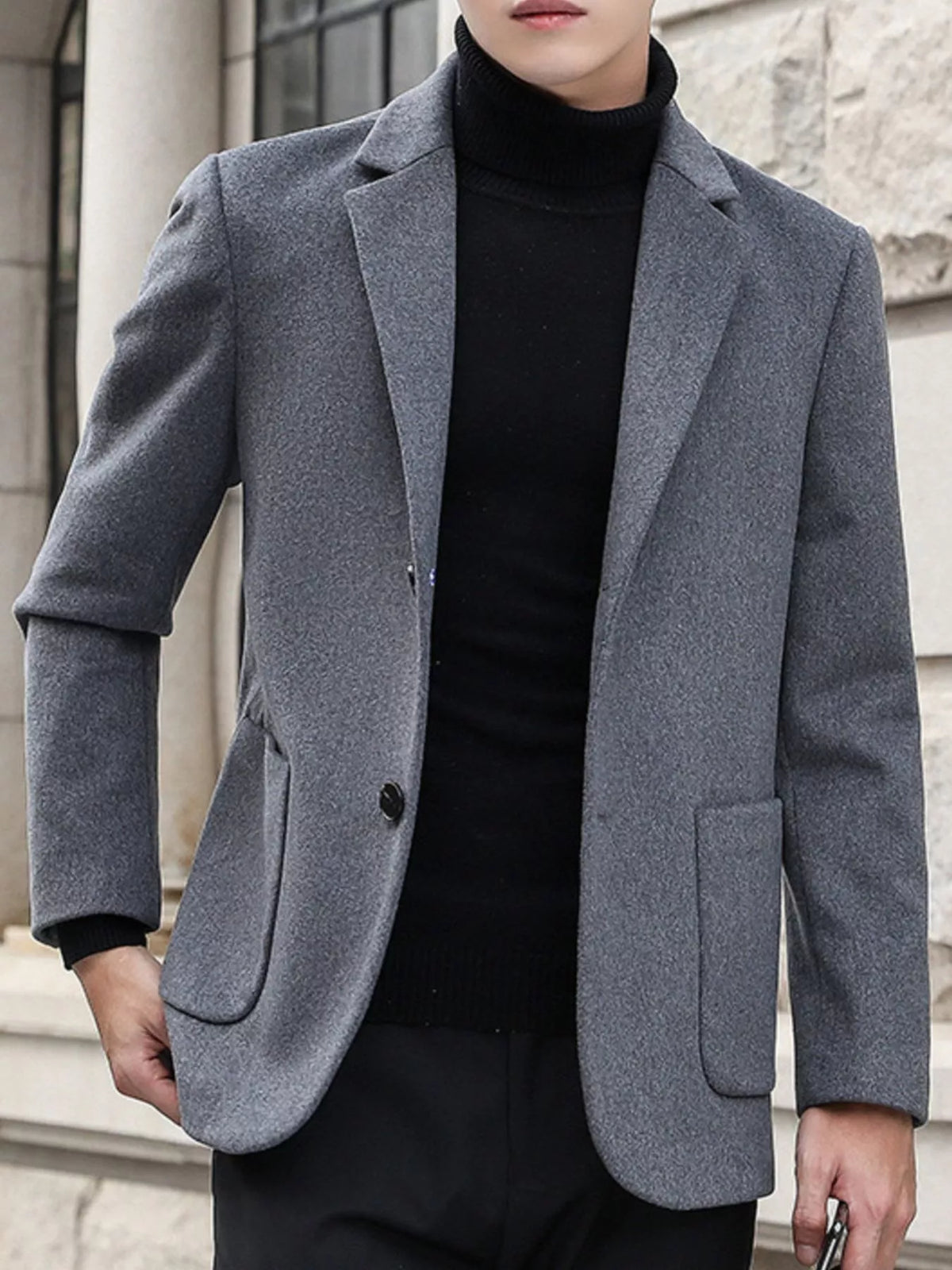 Men's Plus Size Lapel Collar Long Sleeve Blazer - Lilixa.store