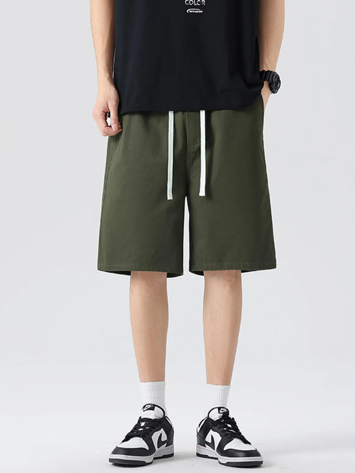 Men's Full Size Wide-Leg Shorts Plus Size in Military Green