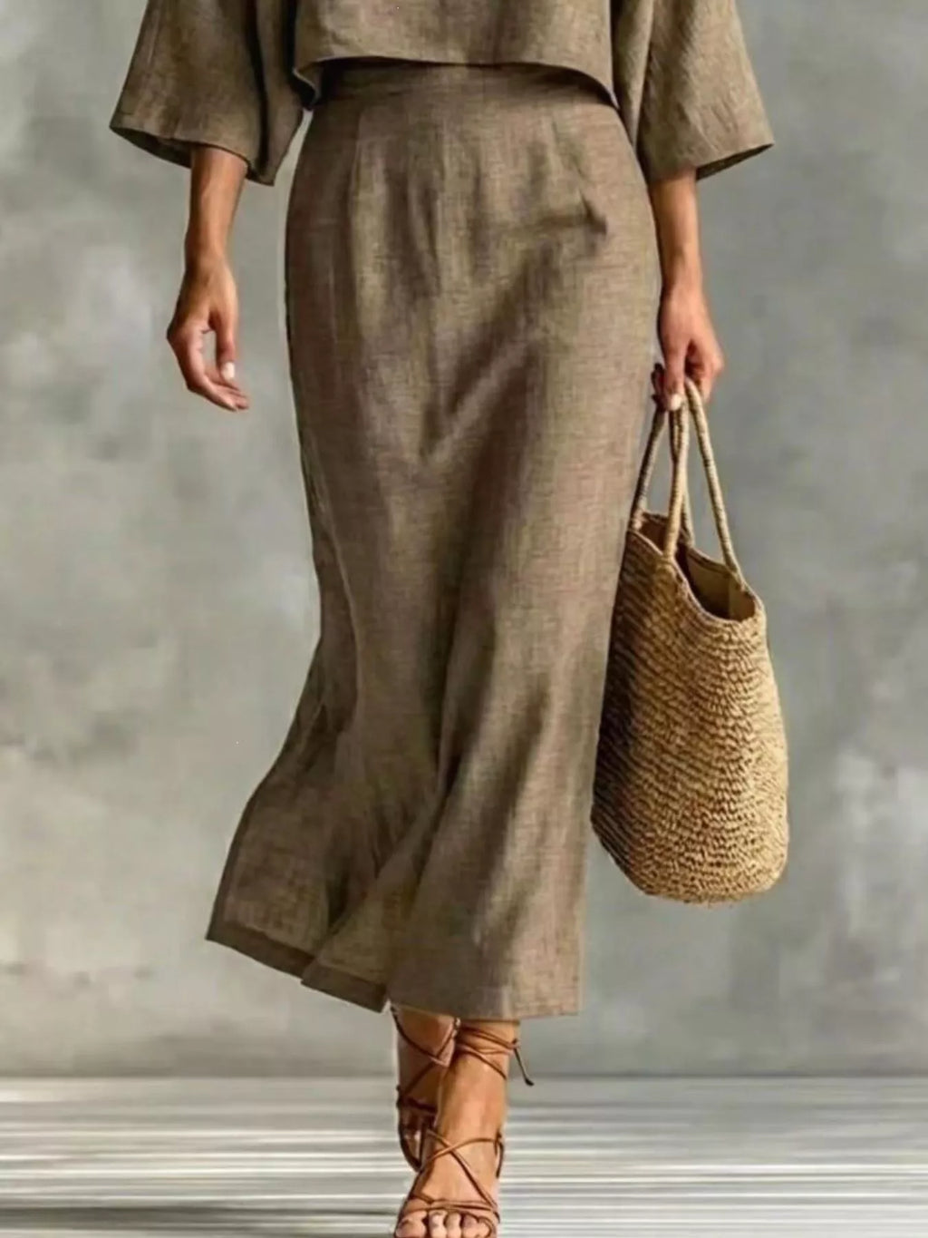 Full Size Solid Color Cropped Top and Midi Skirt Set Plus Size - Lilixa.store