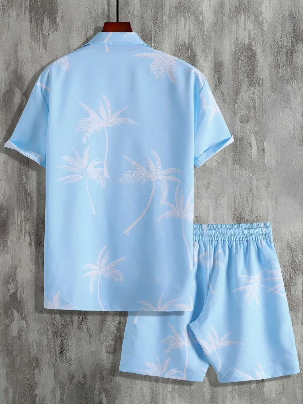 Men's Full Size Palm Print Button Up Shirt and Shorts Set Plus Size, view 3