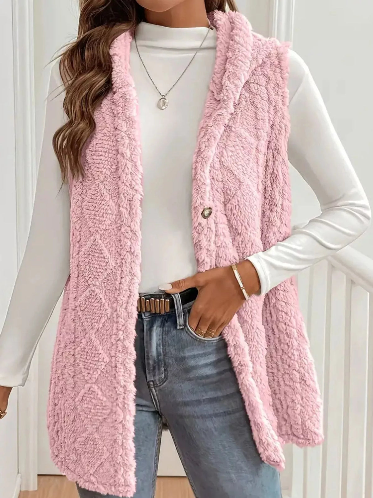 Button-Down Sherpa Hooded Vest Coat - Lilixa.store