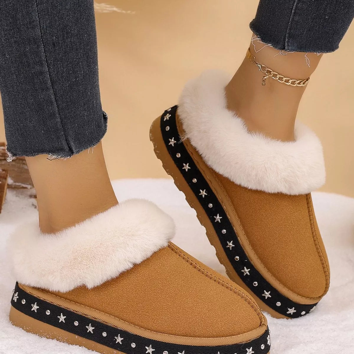 Faux Fur Lined Platform Ankle Boots - Lilixa.store