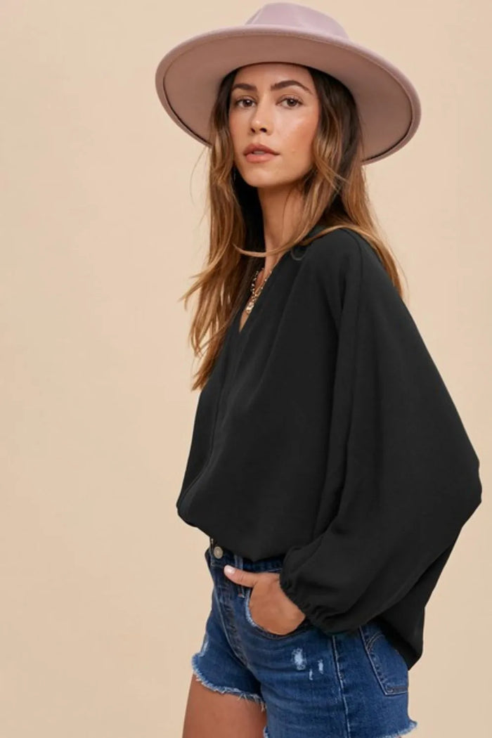 Annie Wear Notched Batwing Sleeve Blouse - Lilixa.store