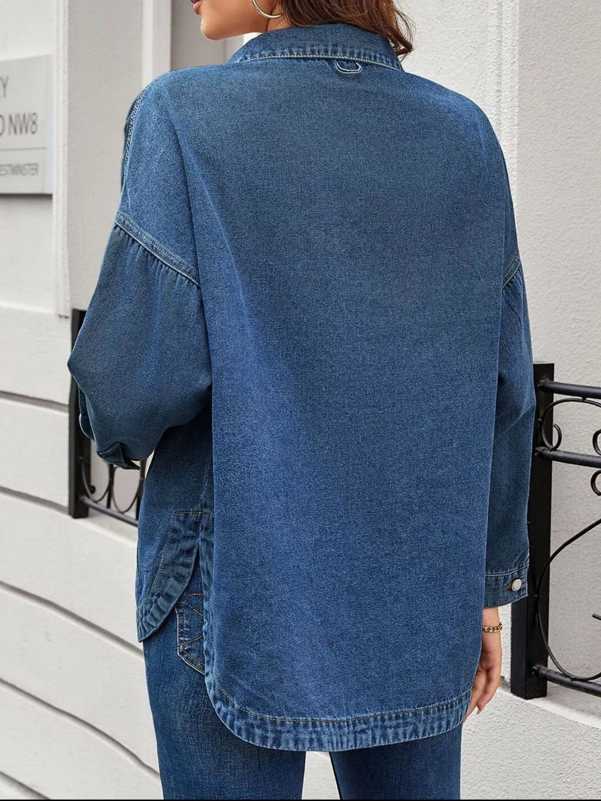 Casual Button Up Loose Fit Denim Jacket, view 6