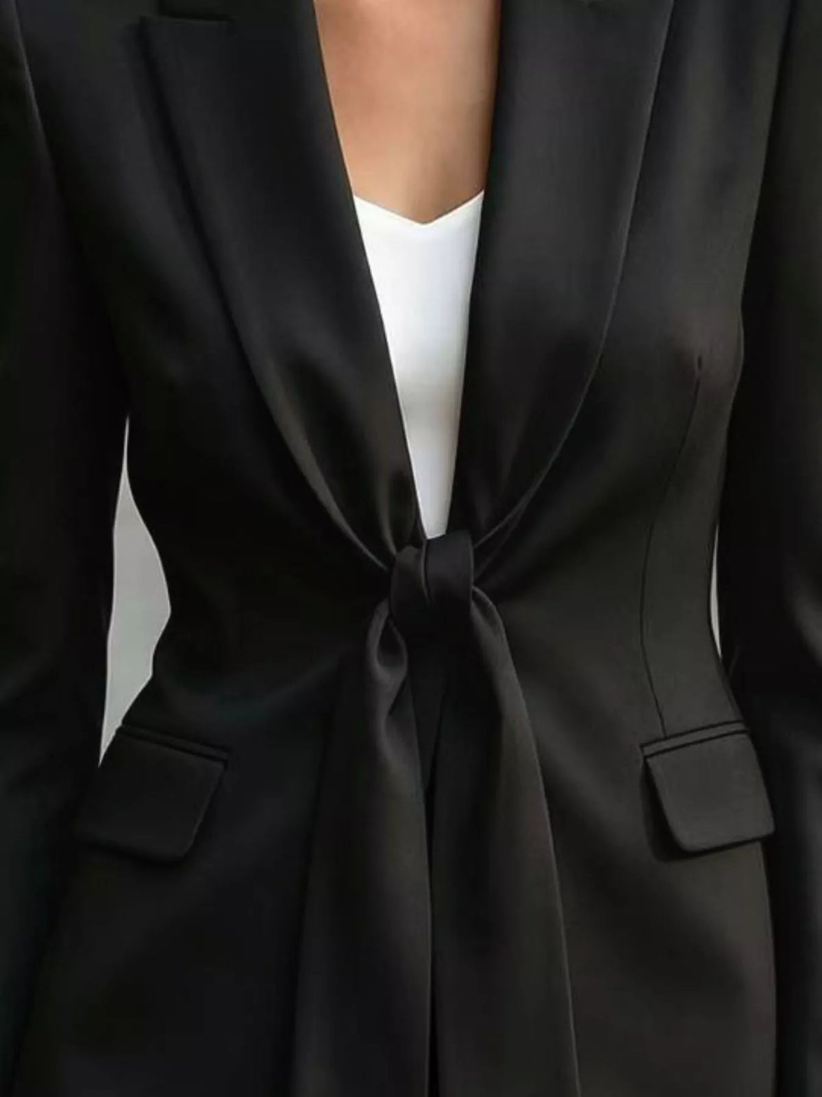 Tie-Front Lapel Collar Long Sleeve Blazer, view 8