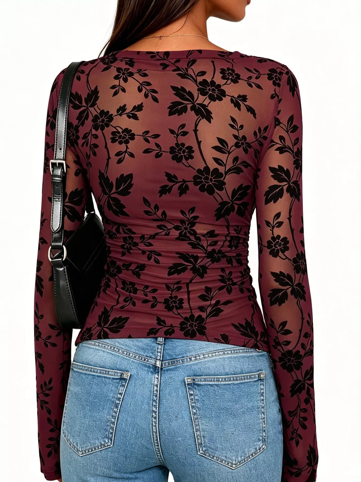 Slim Fit Floral Print Long Sleeve Top, view 8