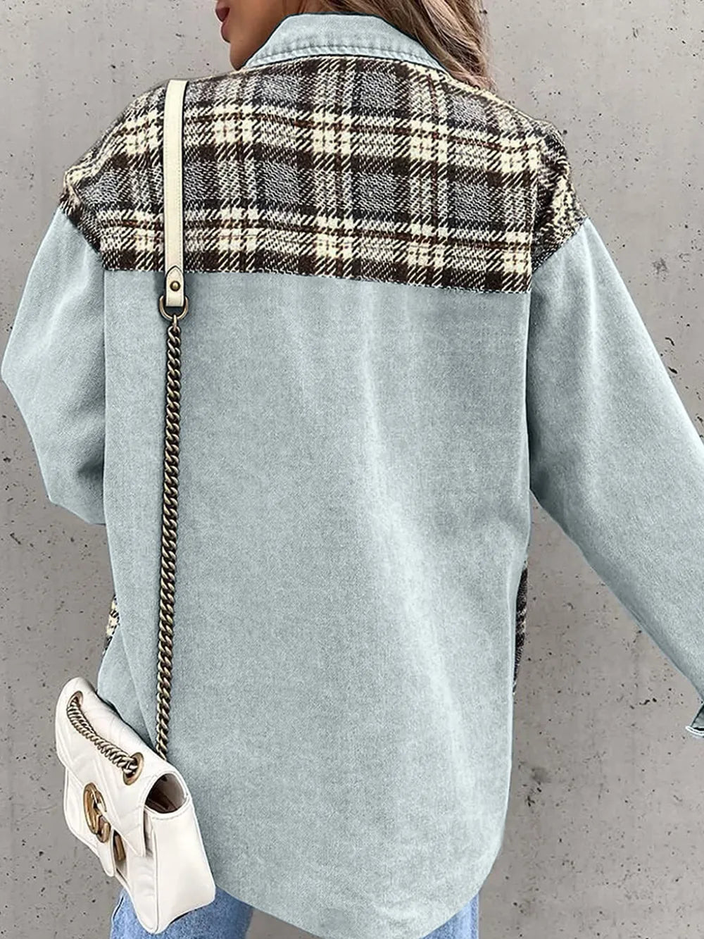 Plaid Button Up Dropped Shoulder Jacket, view 5