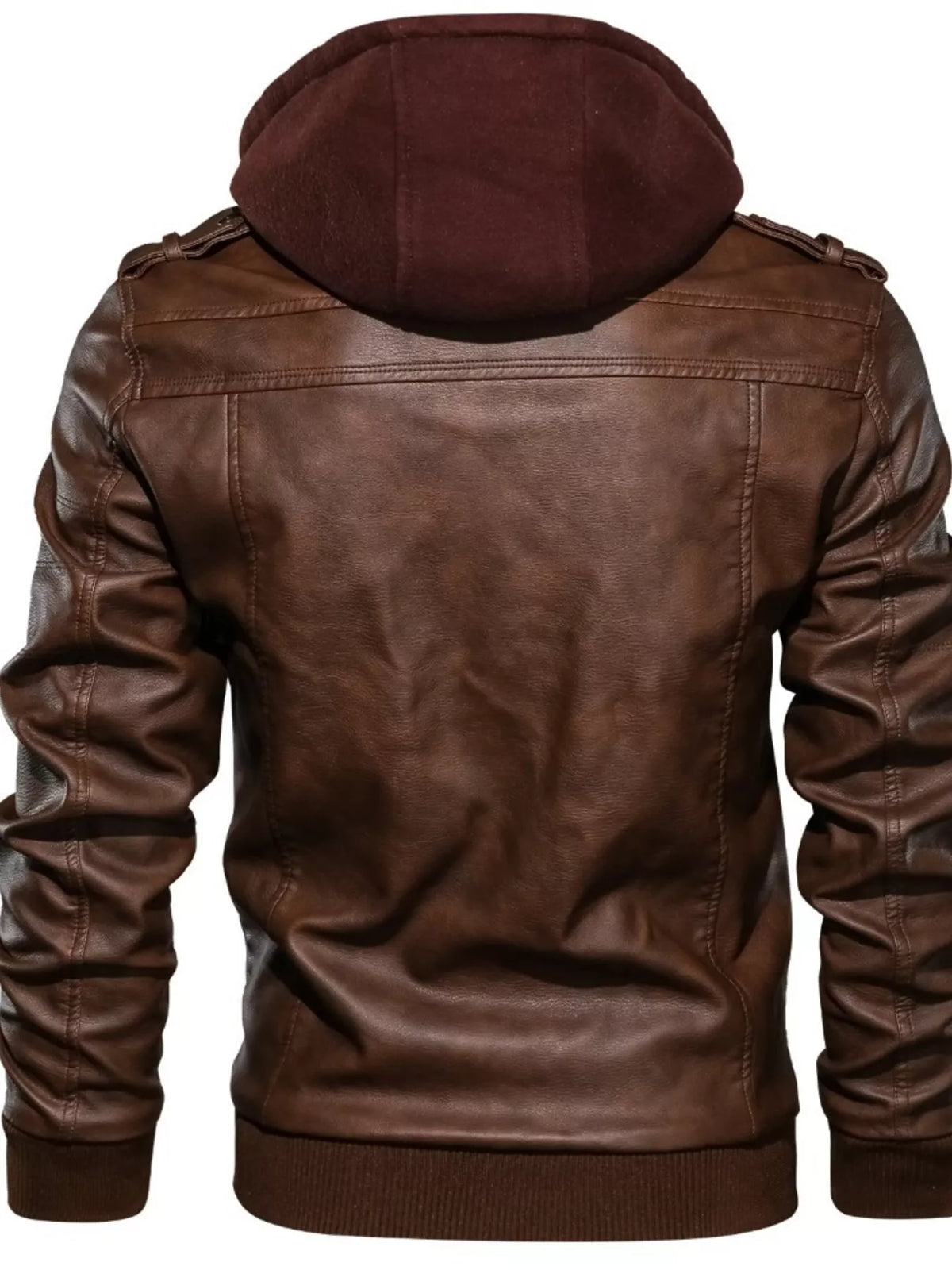 Men's Full Size Hooded Faux Leather Moto Jacket Plus Size - Lilixa.store