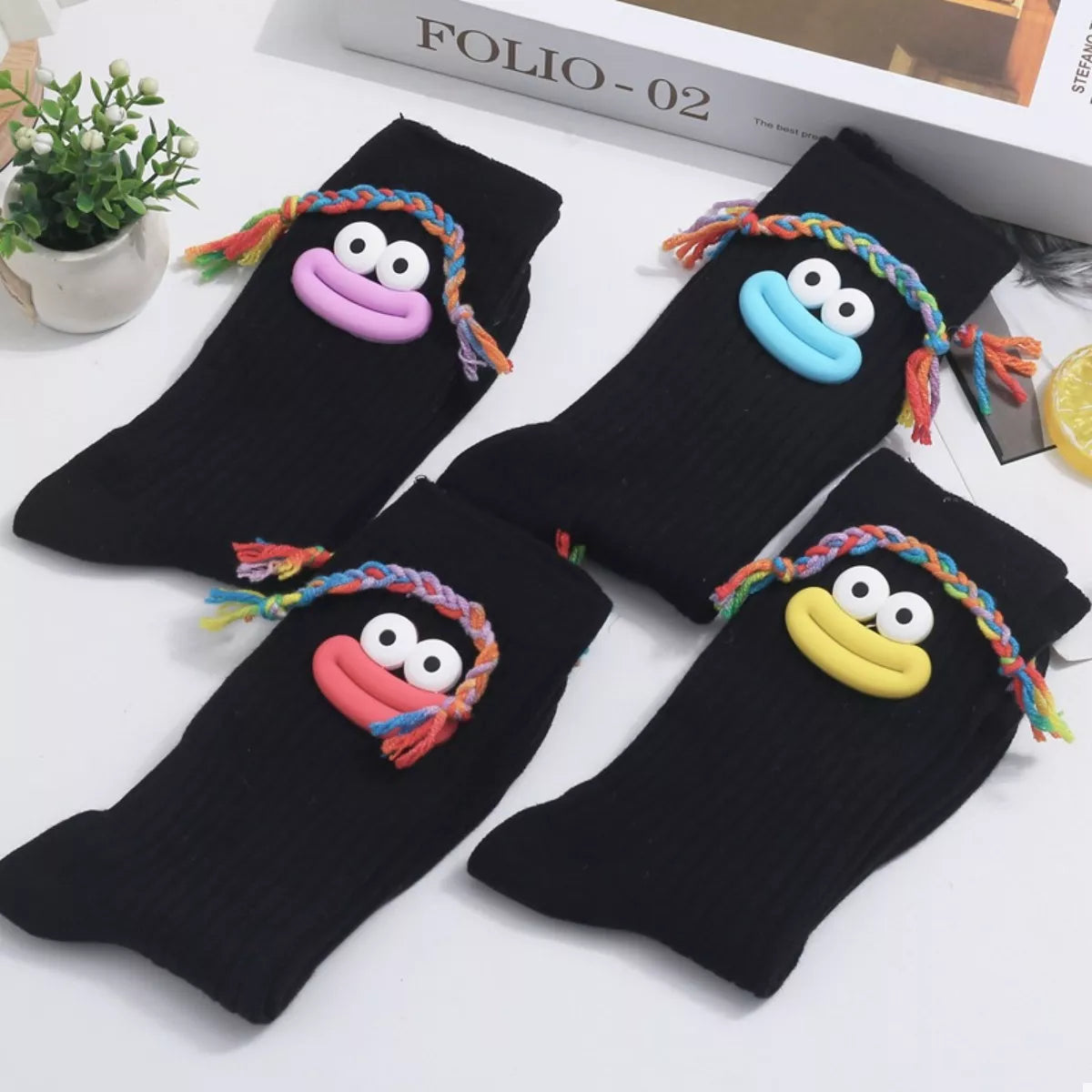 Cartoon Ribbed Knit Crew Socks - Lilixa.store