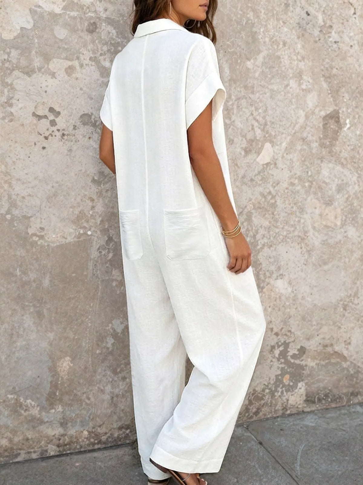 Button Front Short Sleeve Jumpsuit - Lilixa.store