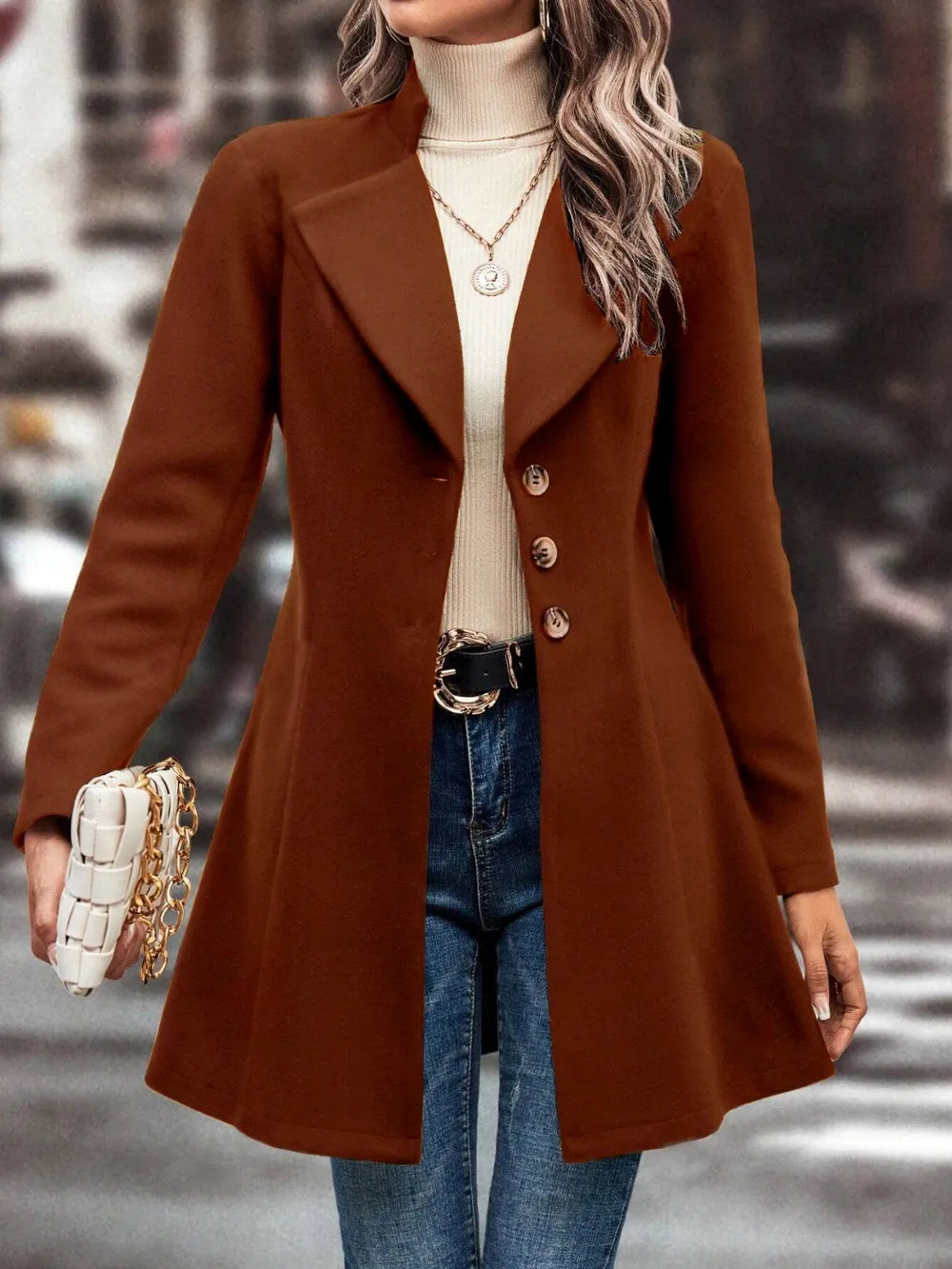 Collared Neck Long Sleeve Longline Coat, view 4