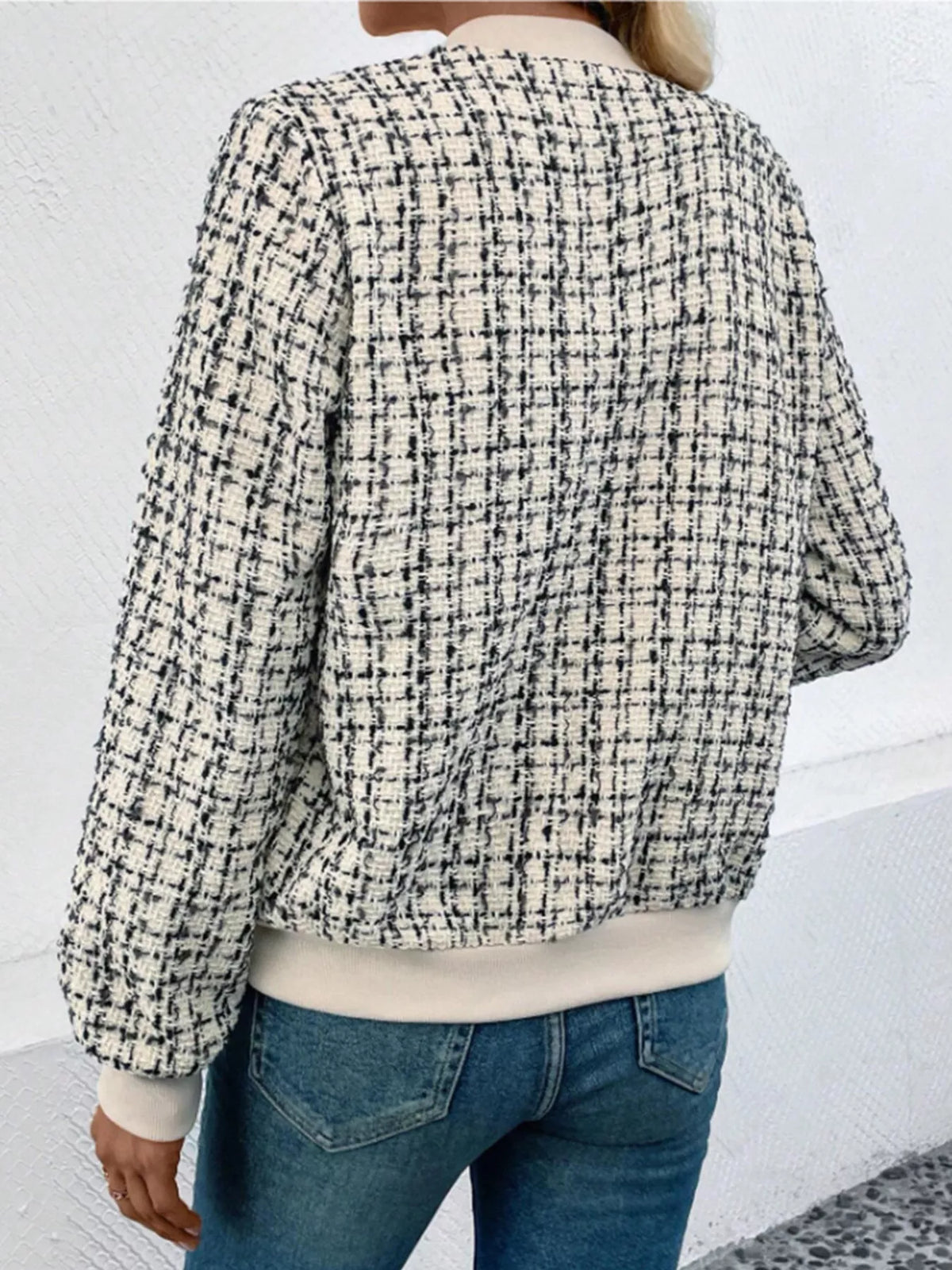 Tweed Zip Up Bomber Jacket in Apricot, view 6