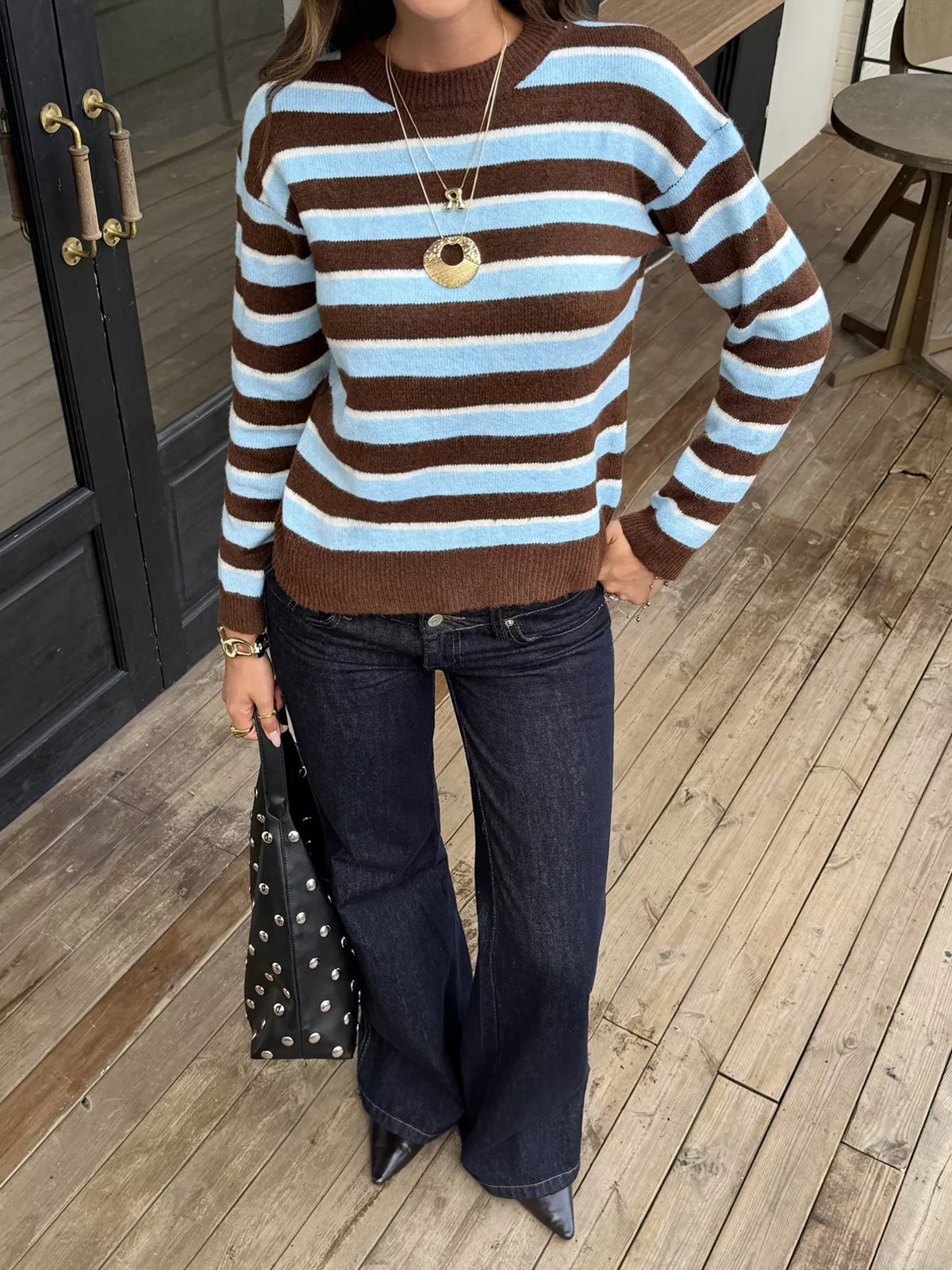 Striped Crew Neck Knit Sweater - Lilixa.store