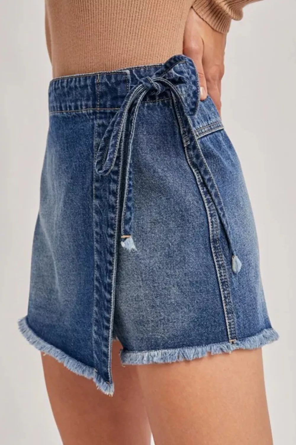 Wrapped Tied Waist Denim Skort - Lilixa.store