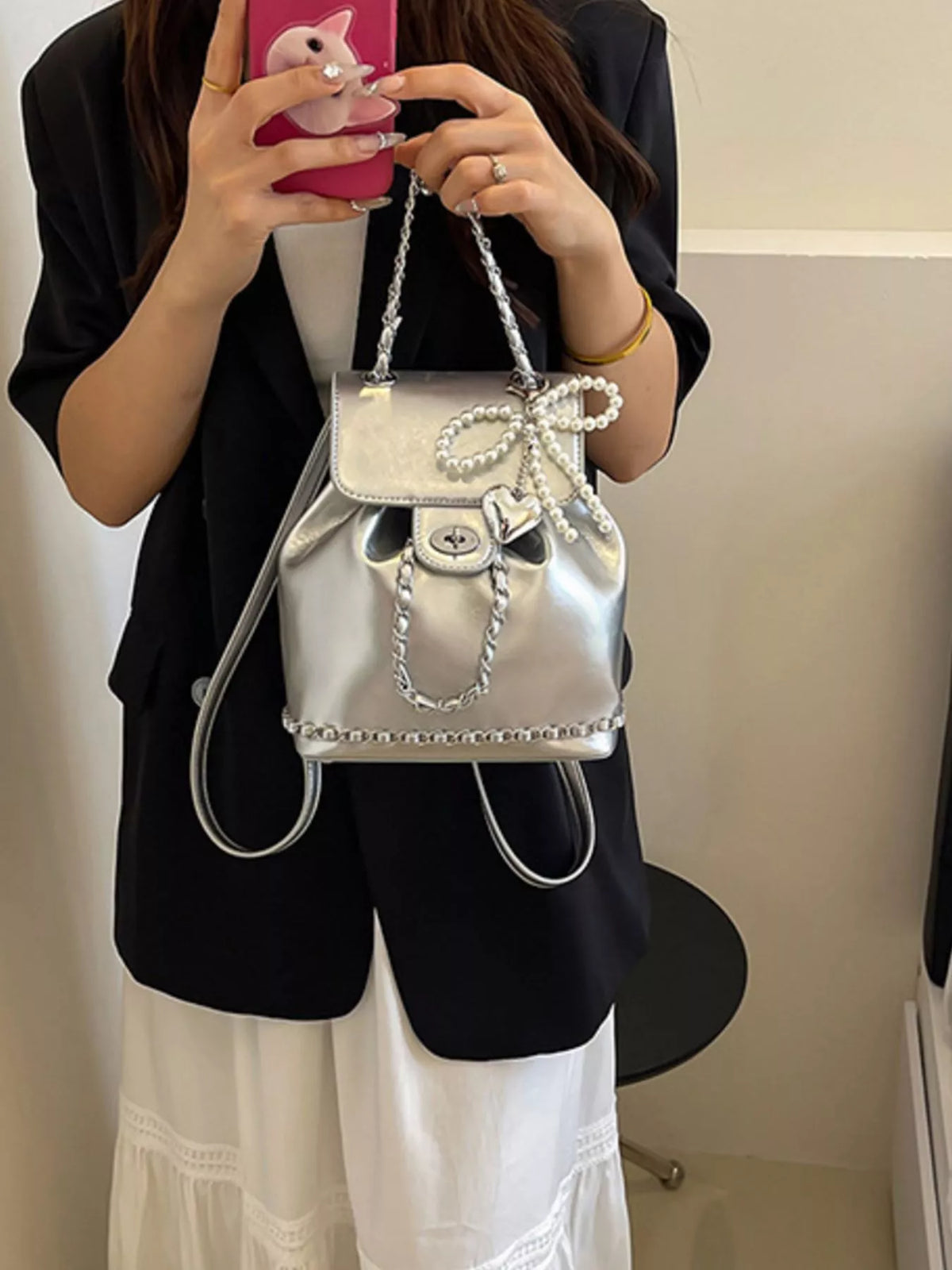Pearl Decor Backpack Bag - Lilixa.store