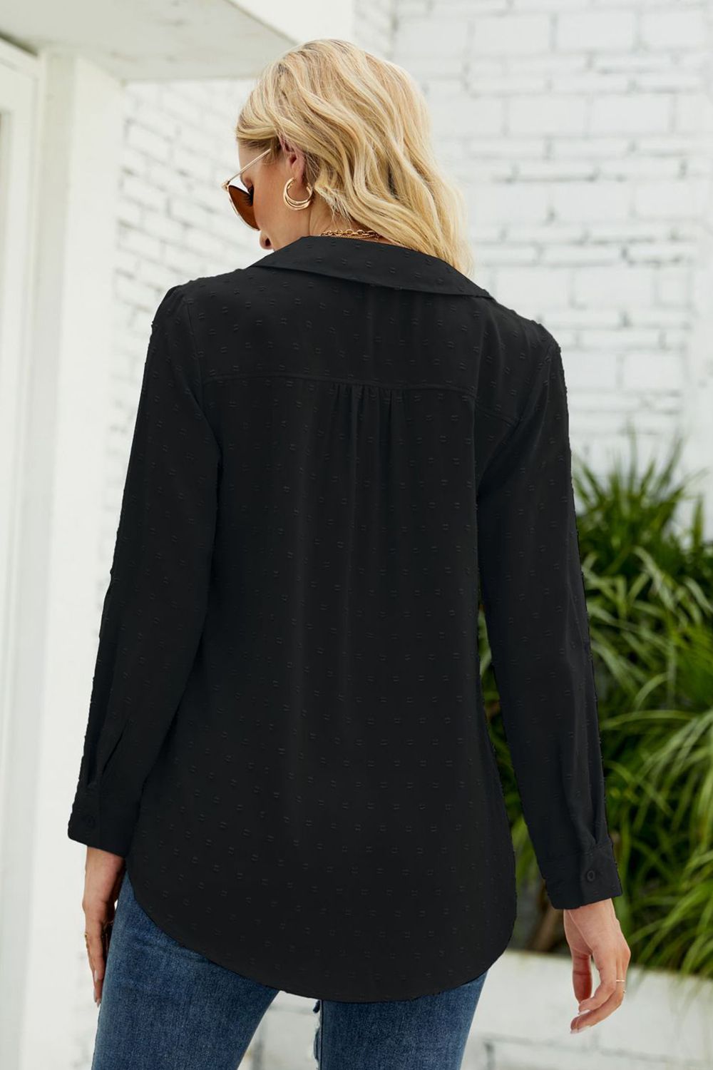 Swiss Dot Johnny Collar Blouse - Lilixa.store