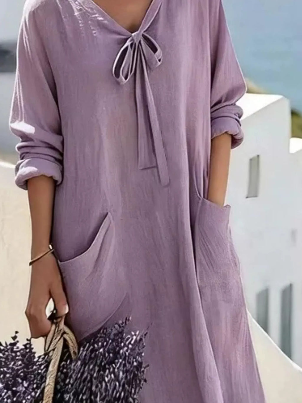Full Size Long Sleeve Loose Maxi Dress with Pockets Plus Size - Lilixa.store