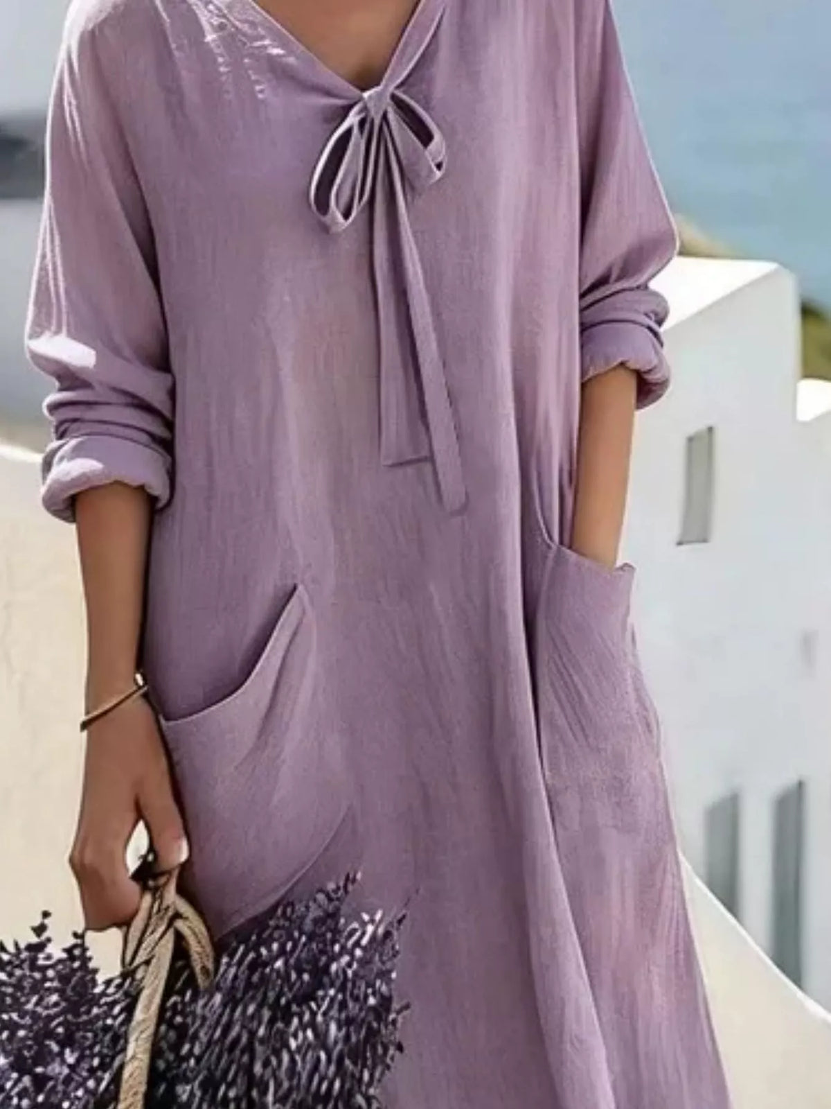 Full Size Long Sleeve Loose Maxi Dress with Pockets Plus Size, view 3