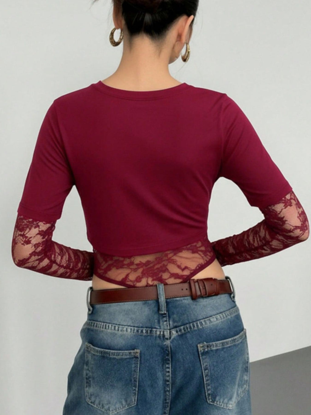 Lace Patchwork Round Neck Bodysuit - Lilixa.store