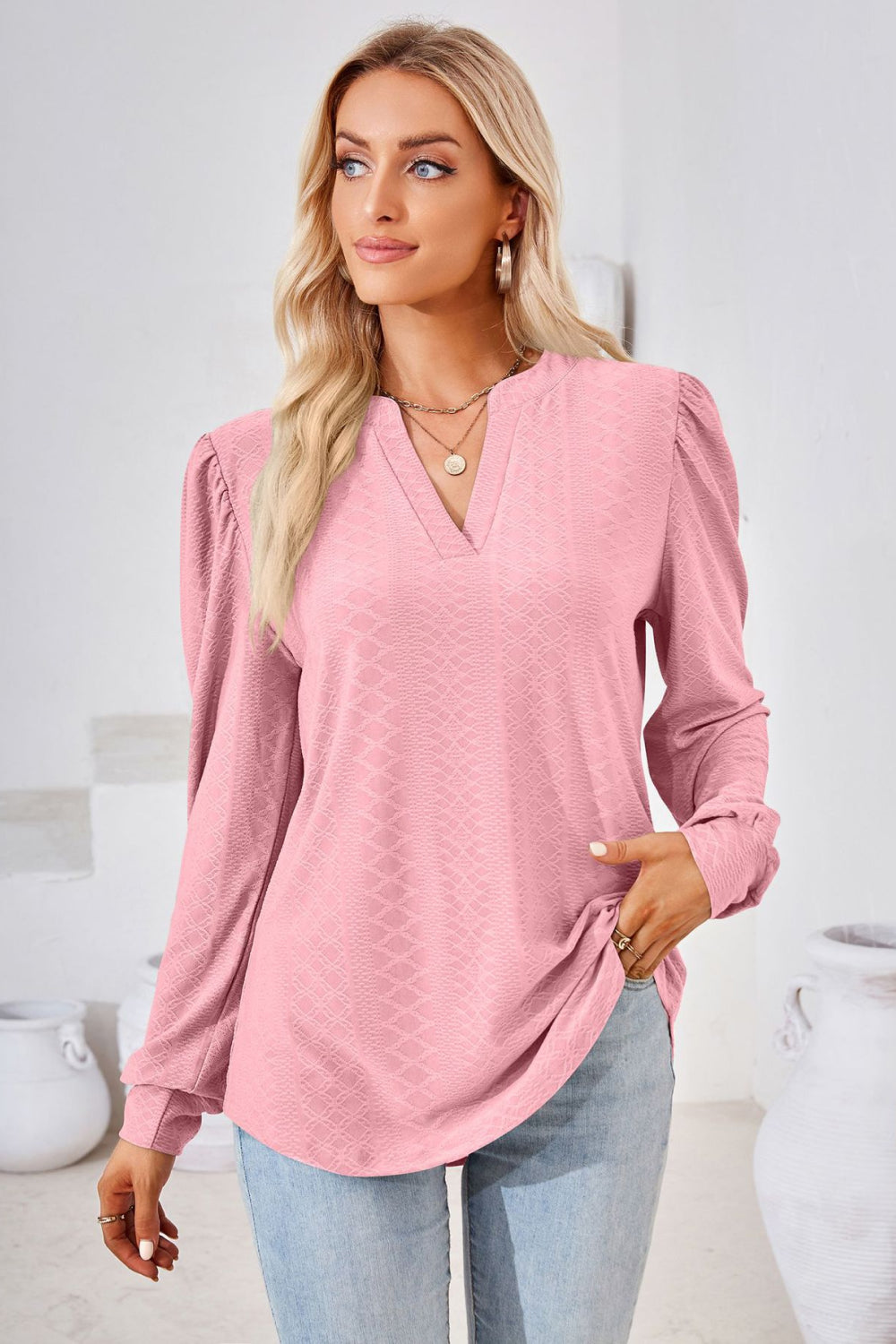 V-Neck Puff Sleeve Blouse, view 16