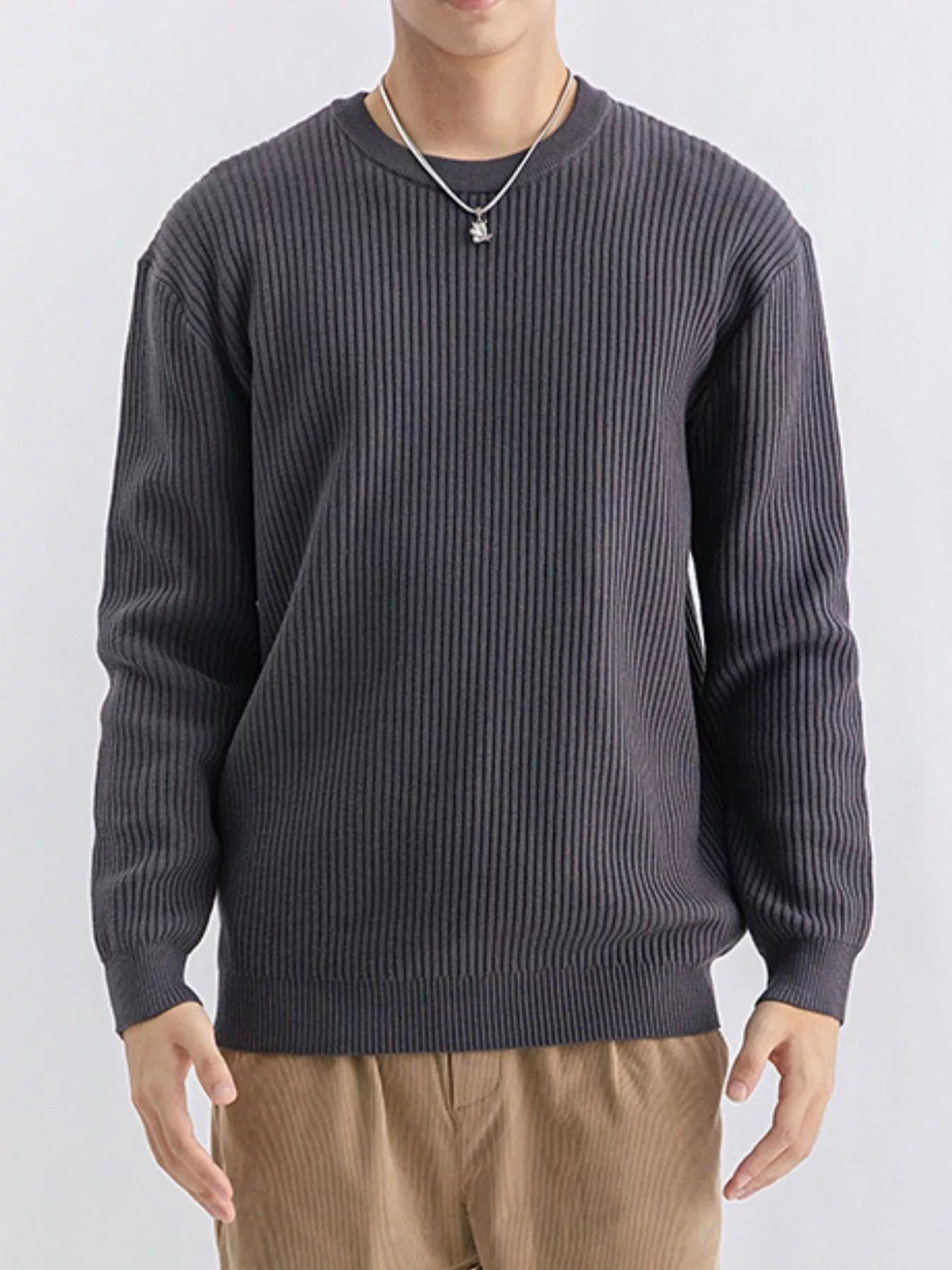 Men's Plus Size Ribbed Knit Crew Neck Sweater - Lilixa.store