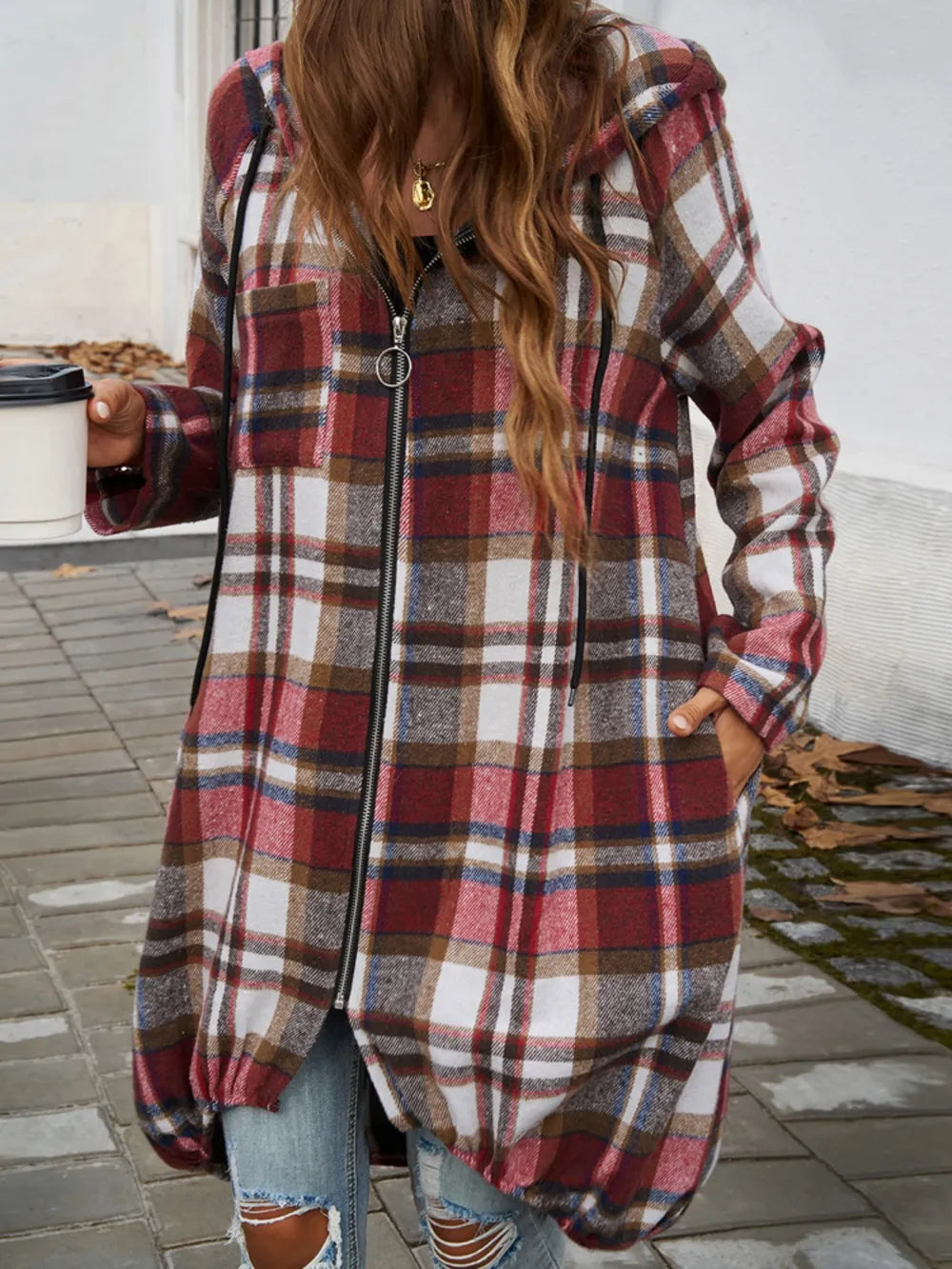 Devine Plaid Zip Up Hooded Coat - Lilixa.store