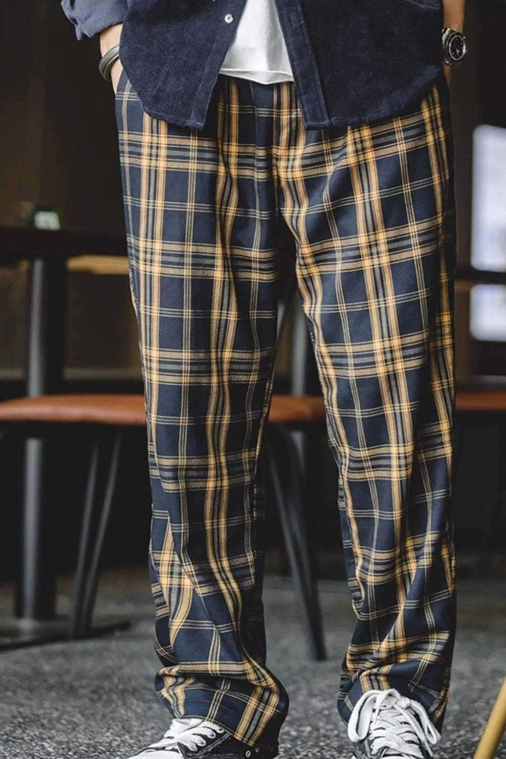 Men's Plus Size Casual Plaid Pants in Mustard