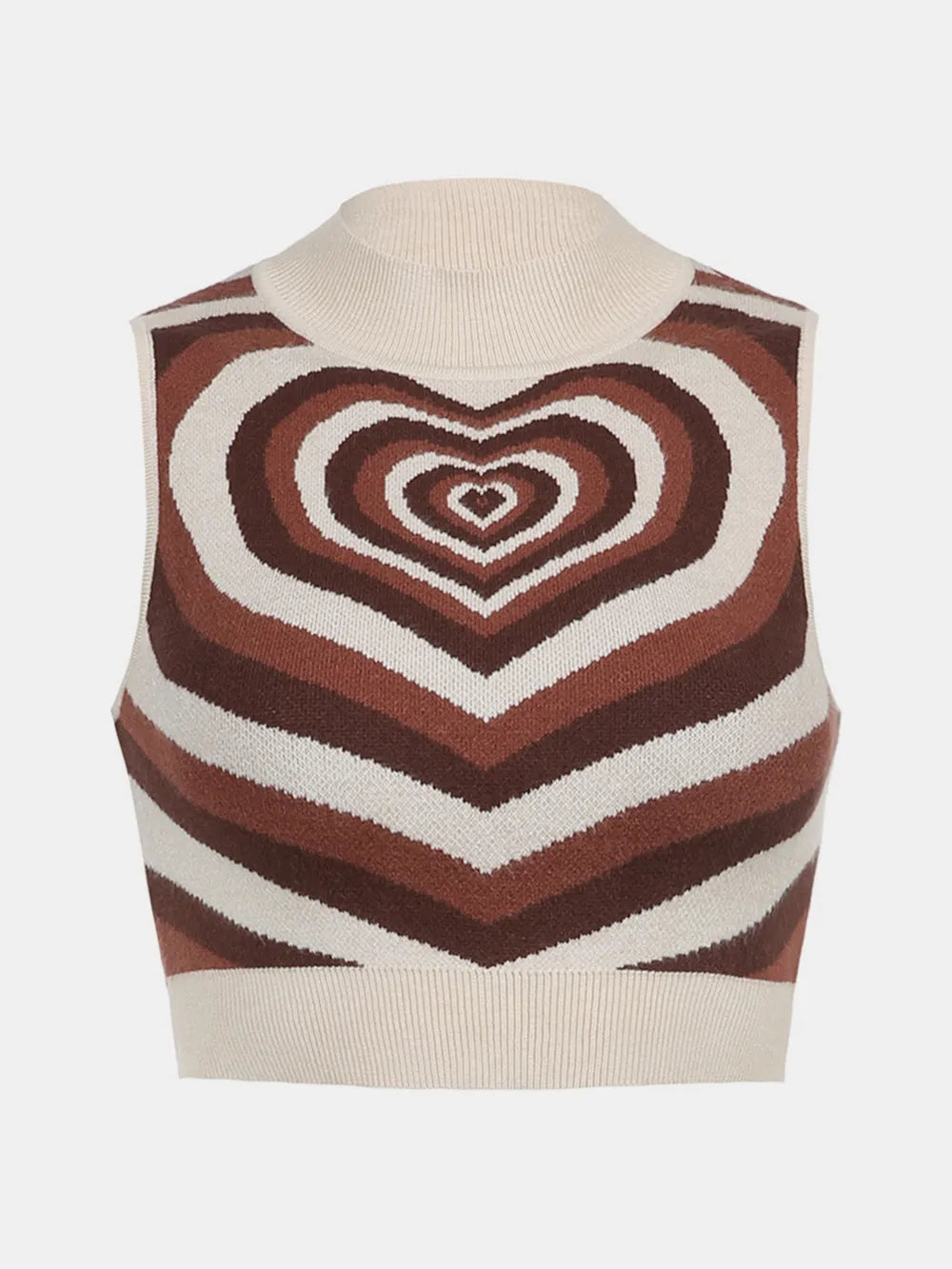 Heart Mock Neck Sweater Vest in Brown