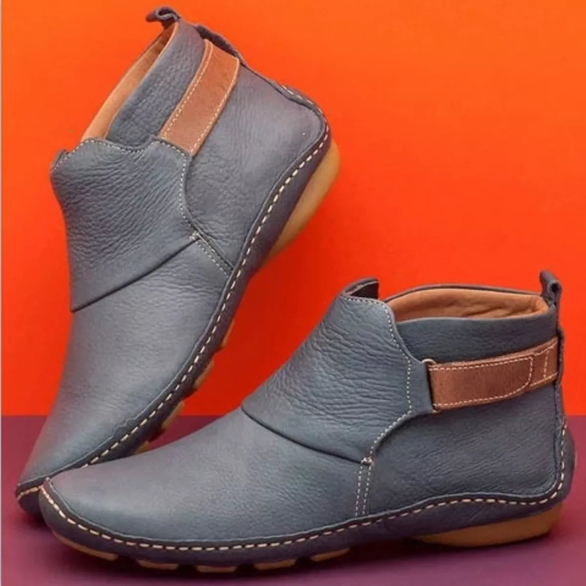 Contrast Strap Detail Ankle Boots in Dark Gray