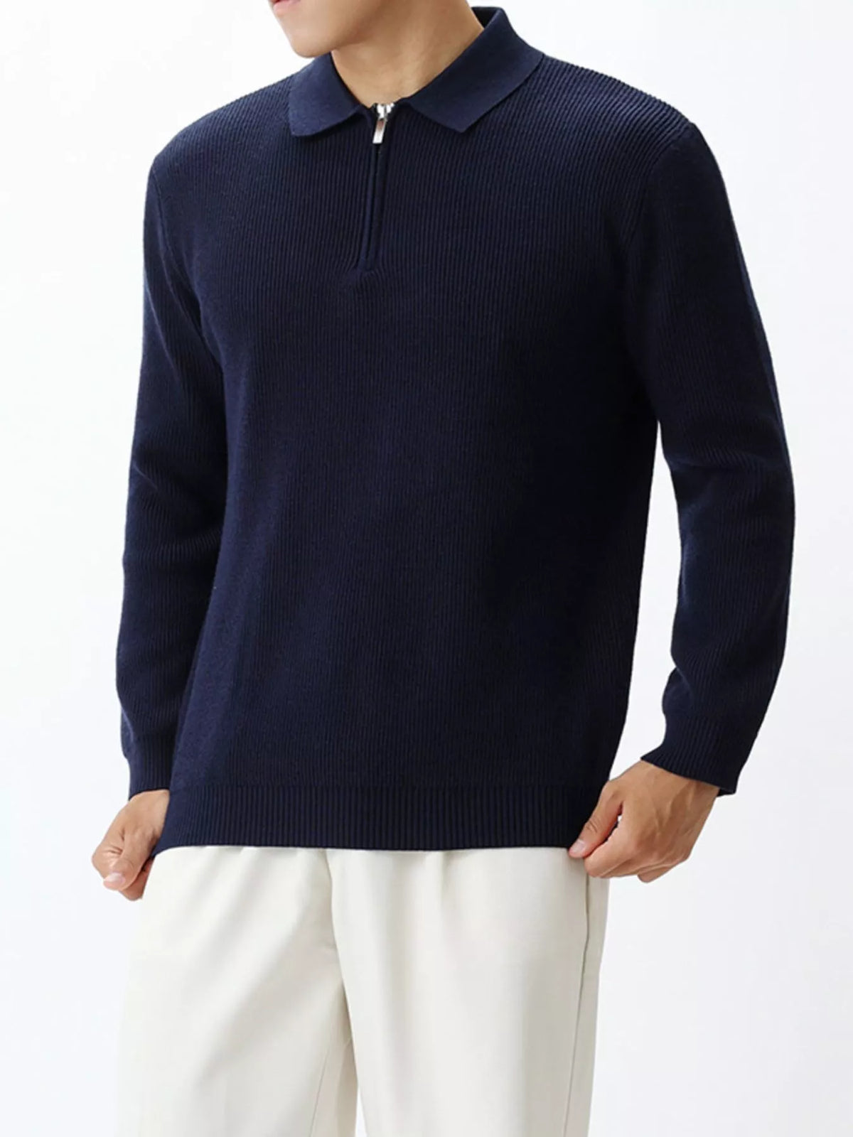 Men's Plus Size Ribbed Knit Quarter-Zip Sweater