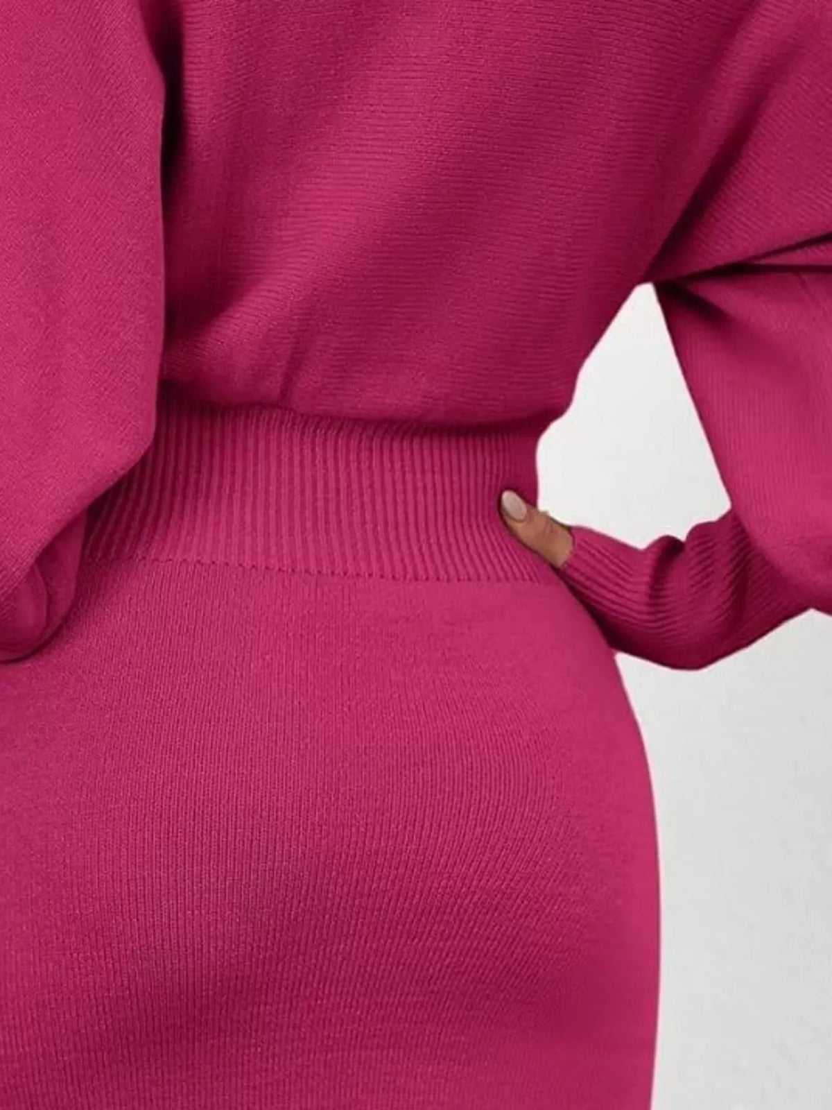 Lantern Sleeve Bodycon Sweater Dress, view 3