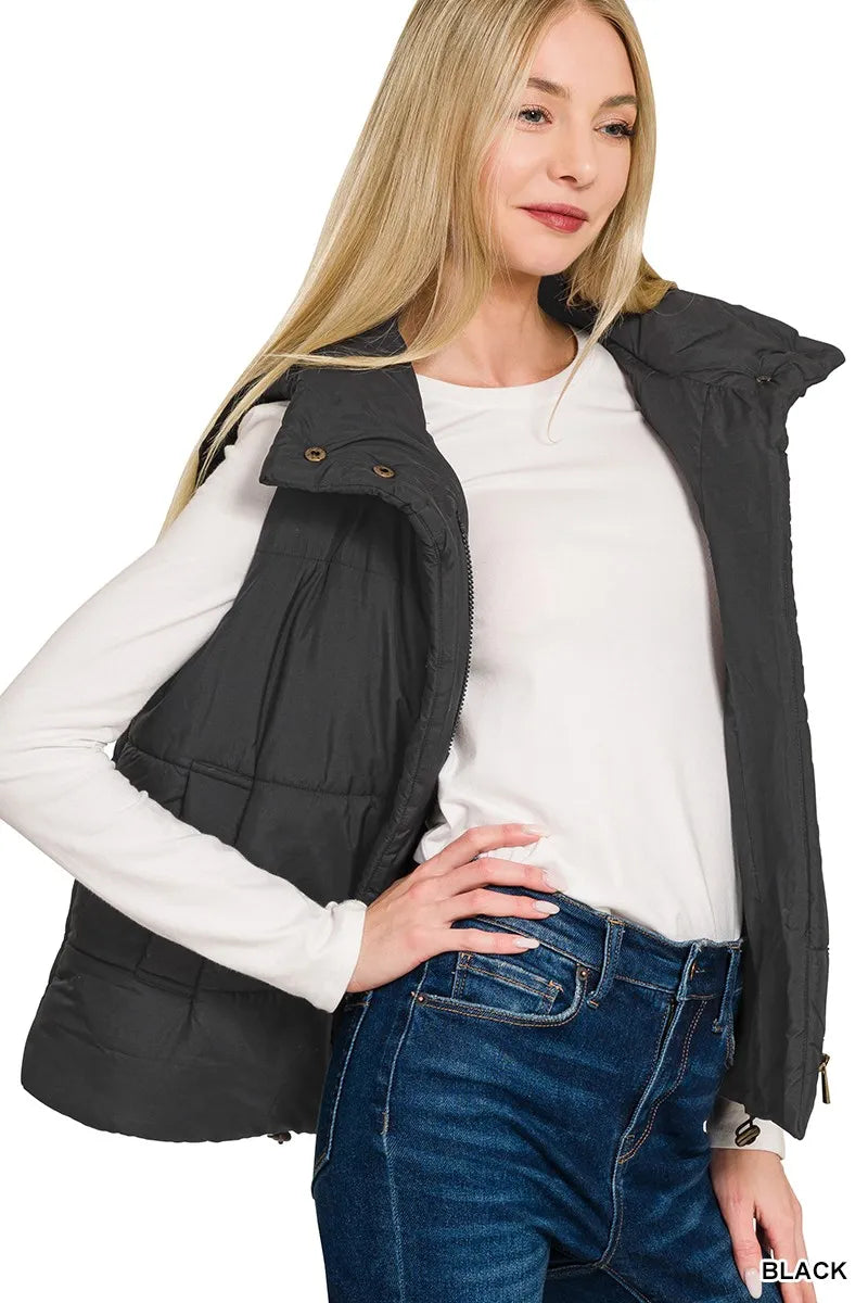 Zenana High Neck Zip-Up Vest Coat - Lilixa.store
