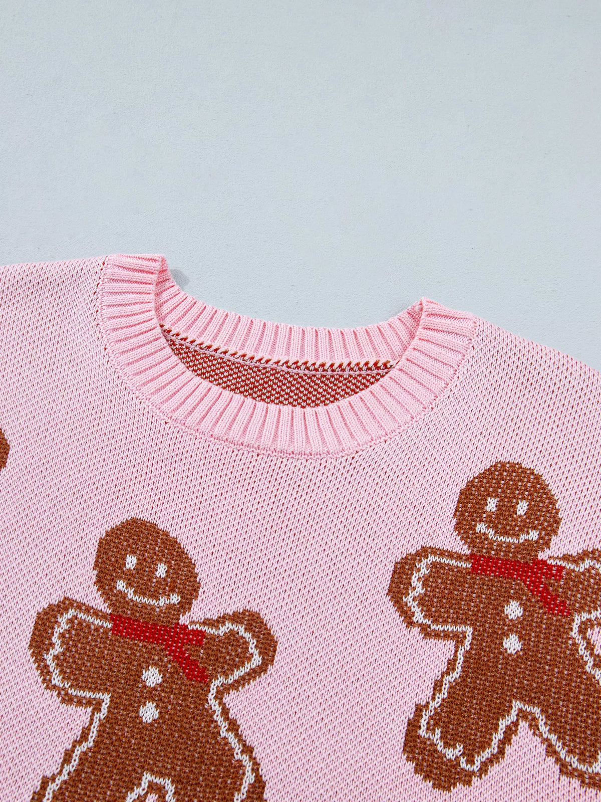 Gingerbread Pattern Round Neck Long Sleeve Shift Sweater