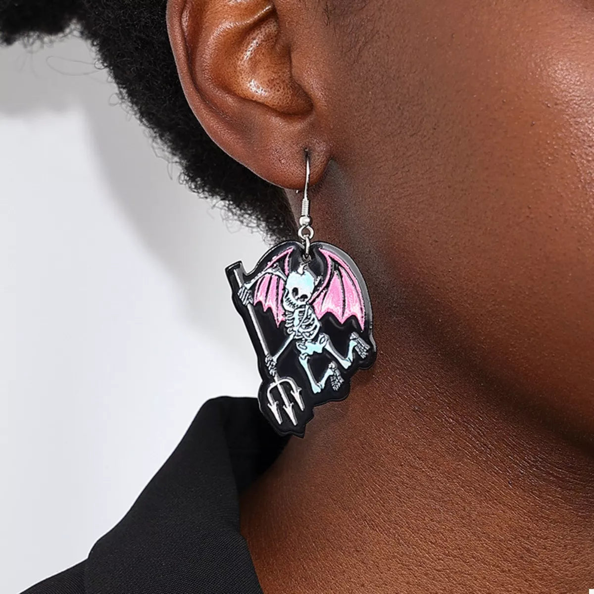 Halloween Spooky Skeleton Devil Wing Dangle Earrings - Lilixa.store