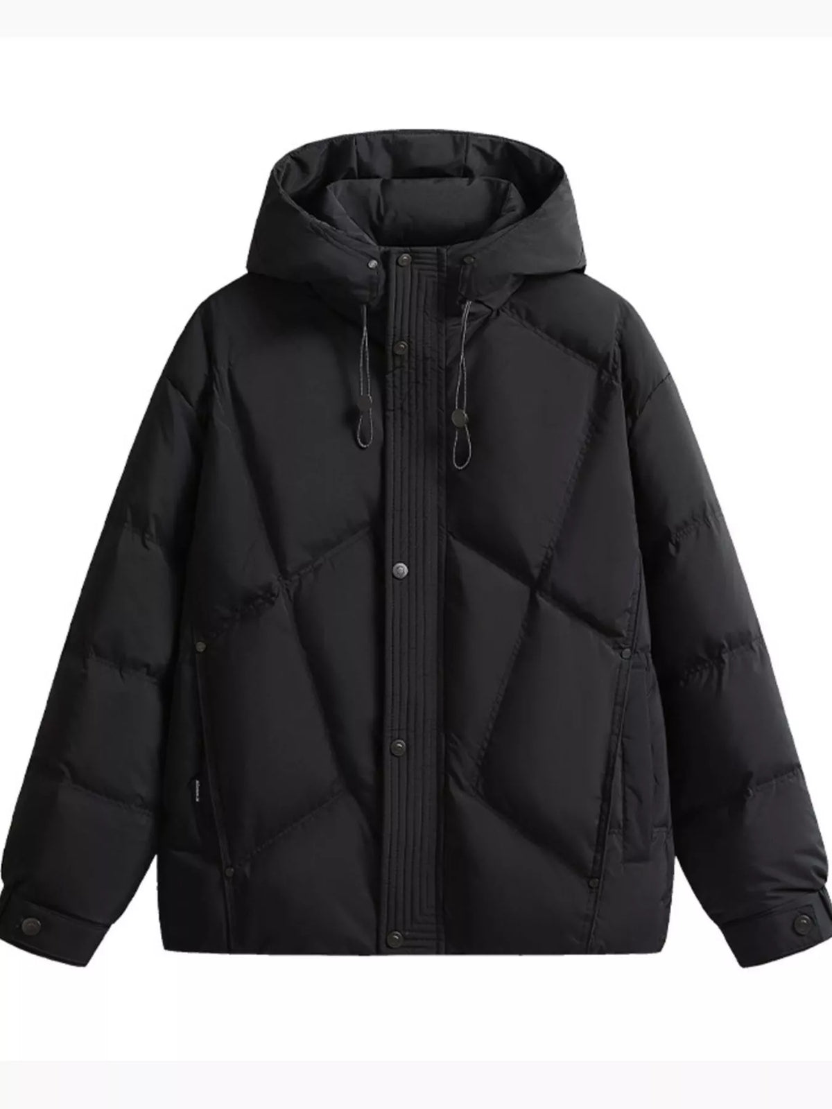 Men's Plus Size Diamond Quilted Hooded Puffer Jacket in Black