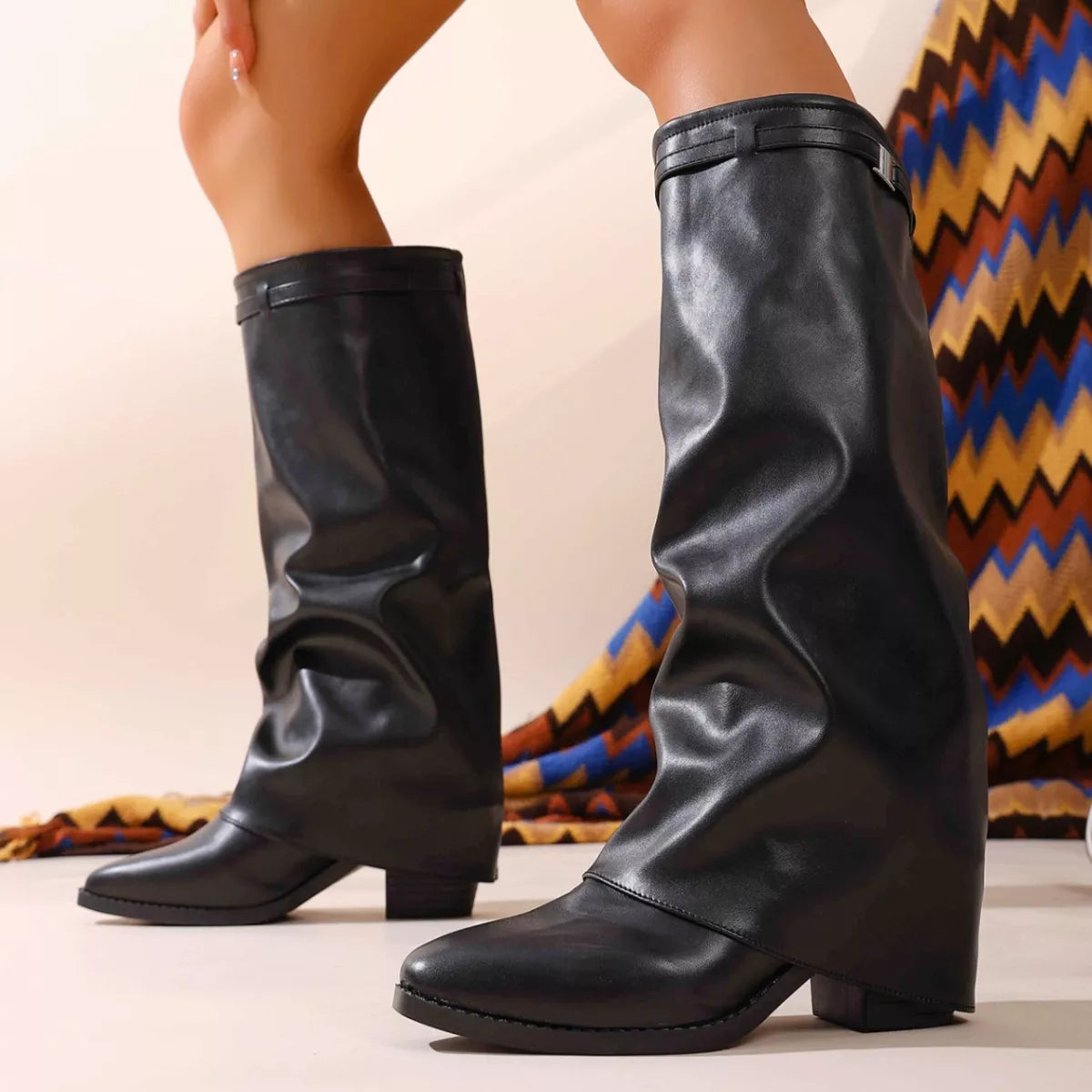 Point Toe Block Heels Boots - Lilixa.store